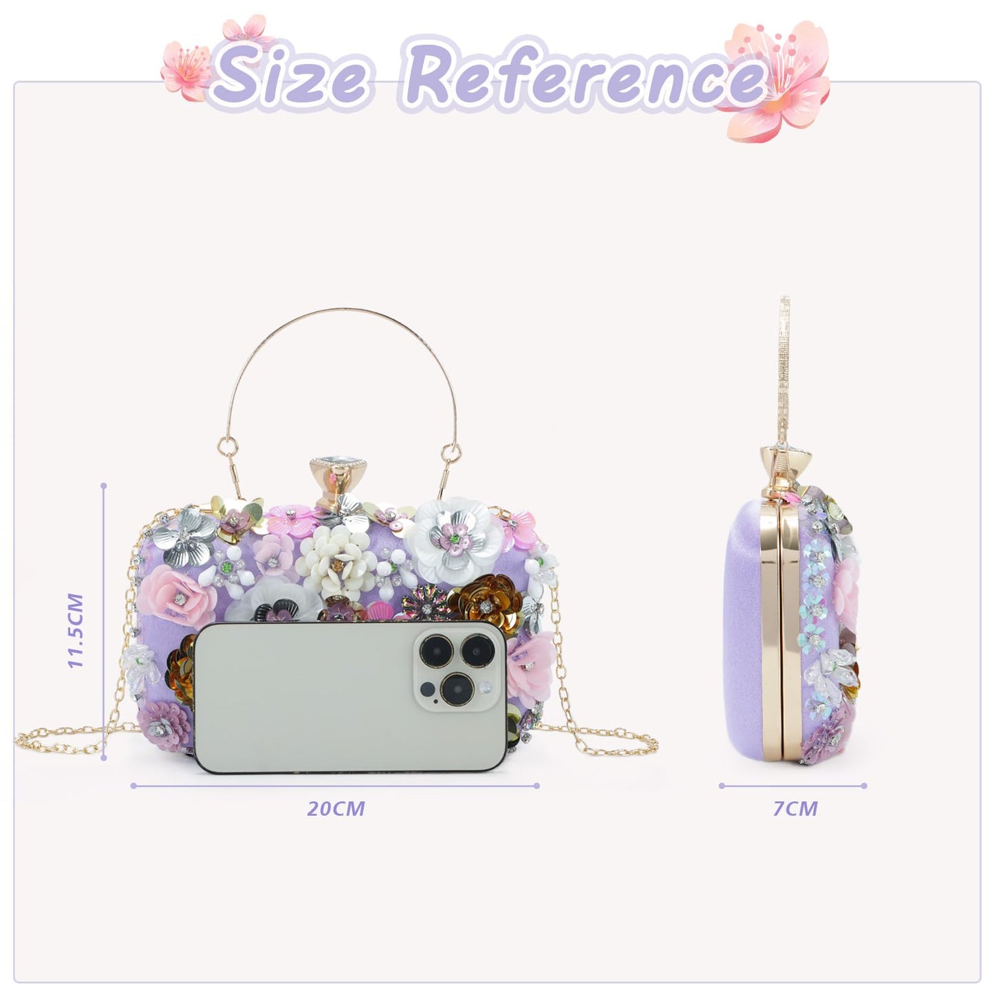 Women Clutches Flower Evening Handbag Chain Strap Shoulder Bag