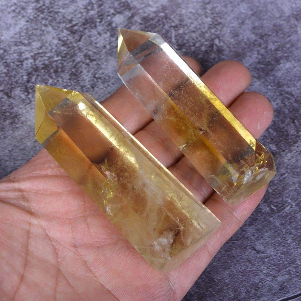 Angelstones Natural Smoky Quartz Gemstone Healing Crystal Hexagonal Pointed Reiki Chakra Faceted Prism Wand Carved Stone Figurine Home Decor