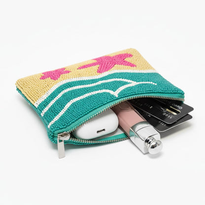 Pearl Beaded Coin Purse Handmade with Colorful Designs Savings Bag Small Zipper Pouch for Cash Card & Makeup (Botox Money)