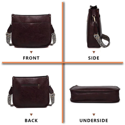 Crossbody Purse with Guitar Strap Zipped Pockets Handbag Shoulder Bag Vegan Leather Crossbody Bags for Women