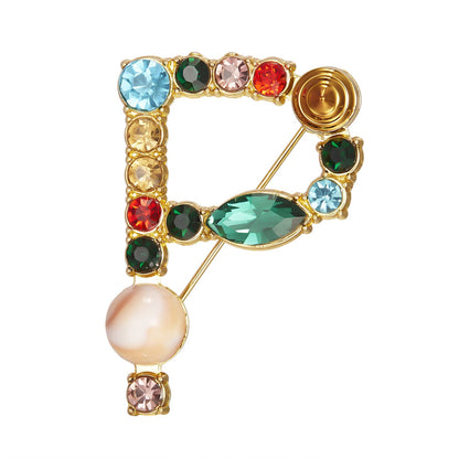 Initial Brooch Crystal Pearl Initial Brooch Gold Plated Enamel Colorful Letter Alphabet Breastpin Pin Jewelry for GIFTS