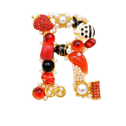 Initial Brooch Crystal Pearl Initial Brooch Gold Plated Enamel Colorful Letter Alphabet Breastpin Pin Jewelry for GIFTS