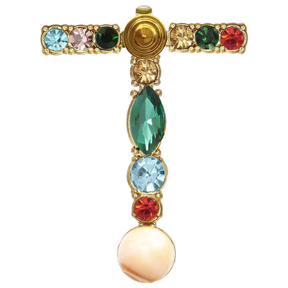 Initial Brooch A to Z 26 English Letters Plated Metal Stone Clear Colorful Crystal Lapel Pin Brooches Collar