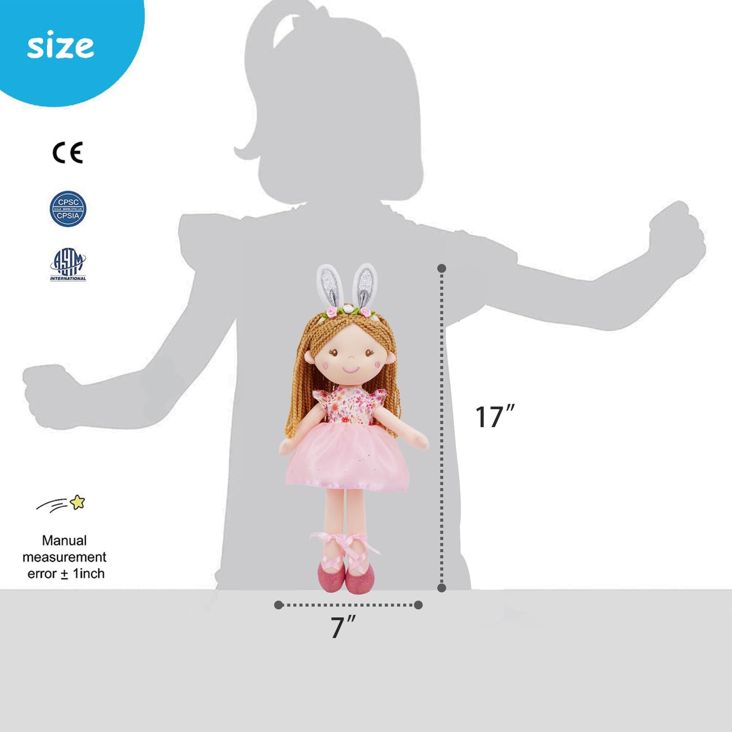 June Garden 18" Ballerina Plush Doll Rosalie - Soft Pink Hair Doll in Floral Dress & Tulle Skirt with Ballet Shoes - Gift for Girls & Toddlers