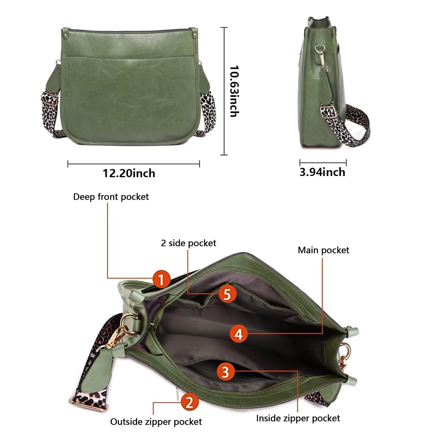 Crossbody Purse with Guitar Strap Zipped Pockets Handbag Shoulder Bag Vegan Leather Crossbody Bags for Women