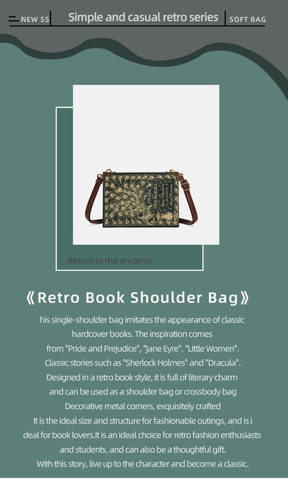 Classic Book Purse Vegan Leather Crossbody Bag for Women Book Lover Gift Clutch Handbag