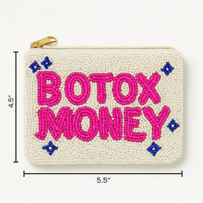 Pearl Beaded Coin Purse Handmade with Colorful Designs Savings Bag Small Zipper Pouch for Cash Card & Makeup (Botox Money)
