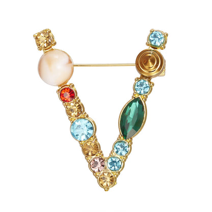 Initial Brooch Crystal Pearl Initial Brooch Gold Plated Enamel Colorful Letter Alphabet Breastpin Pin Jewelry for GIFTS