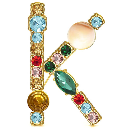 Initial Brooch A to Z 26 English Letters Plated Metal Stone Clear Colorful Crystal Lapel Pin Brooches Collar