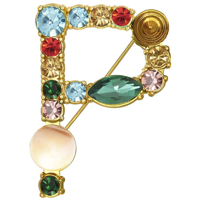 Initial Brooch A to Z 26 English Letters Plated Metal Stone Clear Colorful Crystal Lapel Pin Brooches Collar