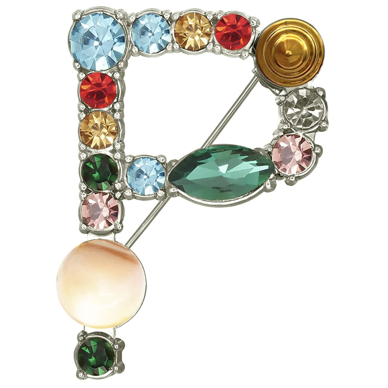 Initial Brooch A to Z 26 English Letters Plated Metal Stone Clear Colorful Crystal Lapel Pin Brooches Collar