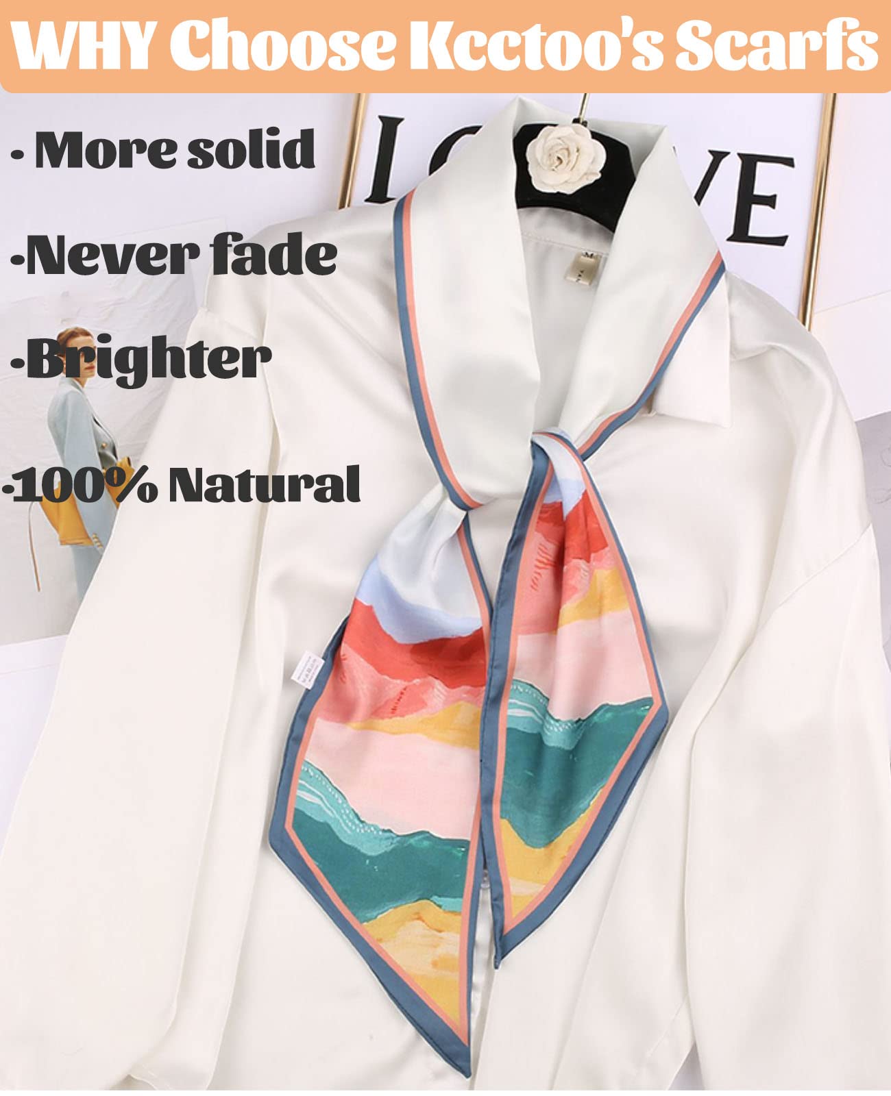Mitzah Head Scarf  Mulberry Silk Imitation Women's 59" Fashion Neck Satin Scarfs for Bag 59 * 5.9”
