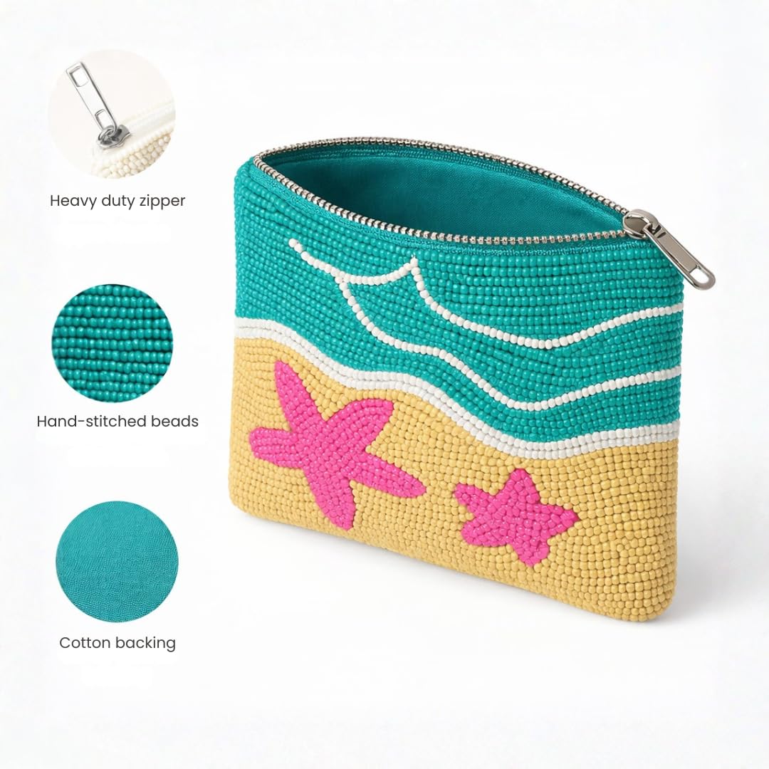 Pearl Beaded Coin Purse Handmade with Colorful Designs Savings Bag Small Zipper Pouch for Cash Card & Makeup (Botox Money)