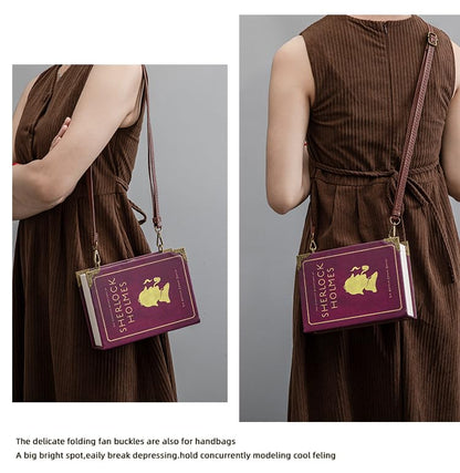 Classic Book Purse Vegan Leather Crossbody Bag for Women Book Lover Gift Clutch Handbag
