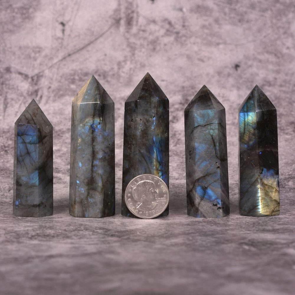 Angelstones Natural Smoky Quartz Gemstone Healing Crystal Hexagonal Pointed Reiki Chakra Faceted Prism Wand Carved Stone Figurine Home Decor