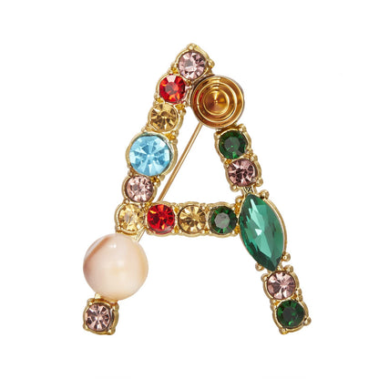Initial Brooch Crystal Pearl Initial Brooch Gold Plated Enamel Colorful Letter Alphabet Breastpin Pin Jewelry for GIFTS