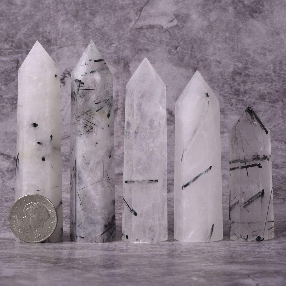 Angelstones Natural Smoky Quartz Gemstone Healing Crystal Hexagonal Pointed Reiki Chakra Faceted Prism Wand Carved Stone Figurine Home Decor