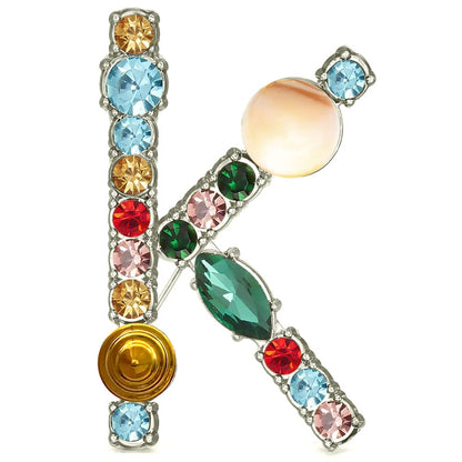 Initial Brooch A to Z 26 English Letters Plated Metal Stone Clear Colorful Crystal Lapel Pin Brooches Collar