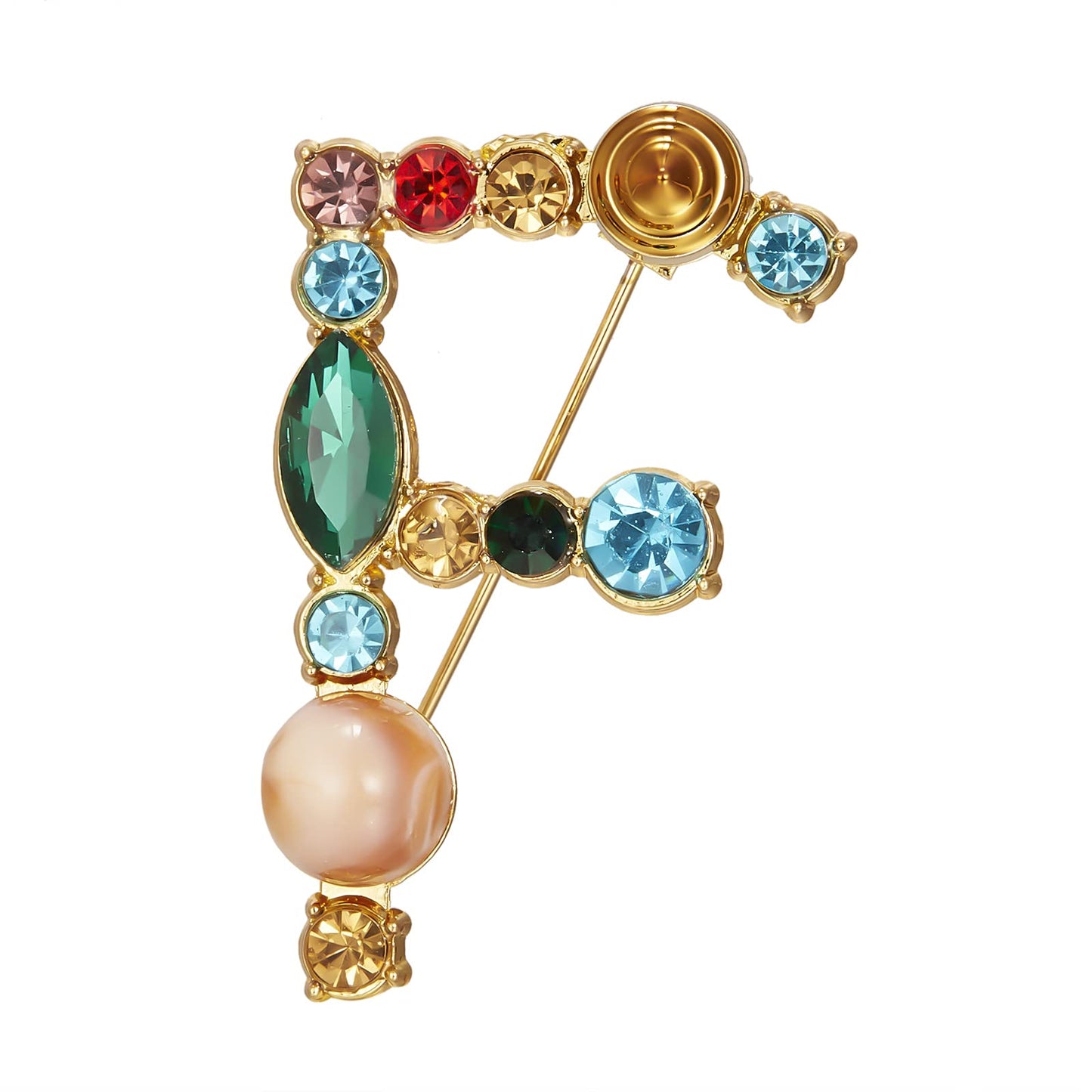 Initial Brooch Crystal Pearl Initial Brooch Gold Plated Enamel Colorful Letter Alphabet Breastpin Pin Jewelry for GIFTS