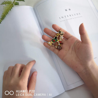 Initial Brooch Crystal Pearl Initial Brooch Gold Plated Enamel Colorful Letter Alphabet Breastpin Pin Jewelry for GIFTS