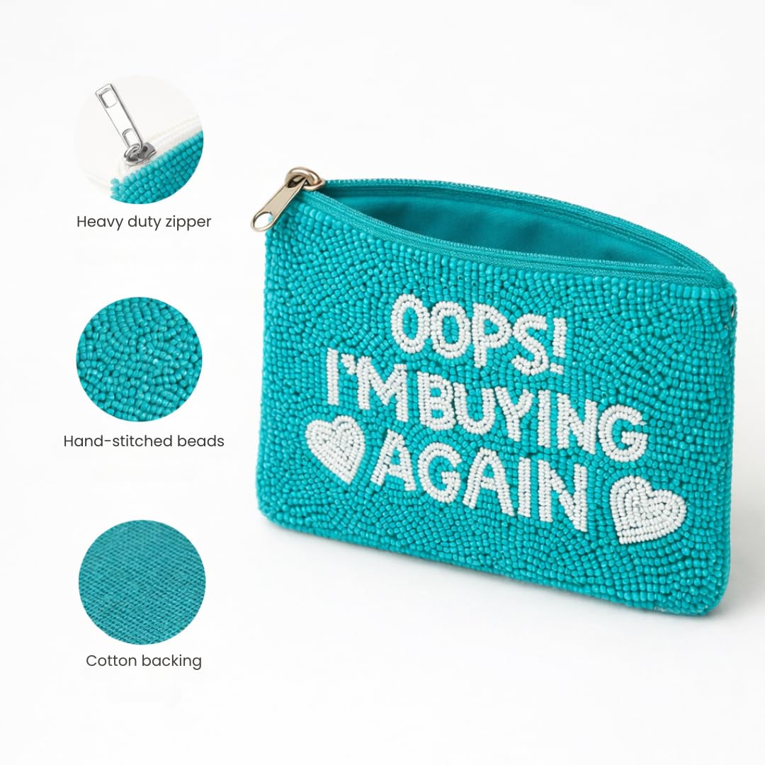 Pearl Beaded Coin Purse Handmade with Colorful Designs Savings Bag Small Zipper Pouch for Cash Card & Makeup (Botox Money)