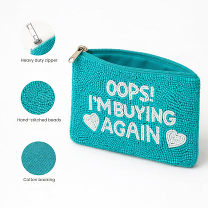 Pearl Beaded Coin Purse Handmade with Colorful Designs Savings Bag Small Zipper Pouch for Cash Card & Makeup (Botox Money)