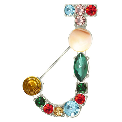Initial Brooch A to Z 26 English Letters Plated Metal Stone Clear Colorful Crystal Lapel Pin Brooches Collar