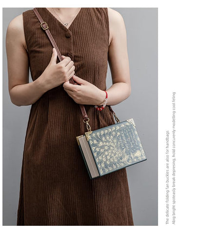 Classic Book Purse Vegan Leather Crossbody Bag for Women Book Lover Gift Clutch Handbag