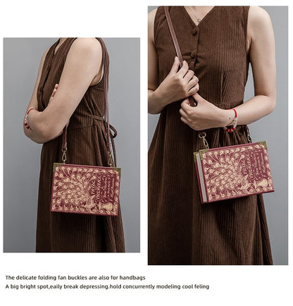 Classic Book Purse Vegan Leather Crossbody Bag for Women Book Lover Gift Clutch Handbag