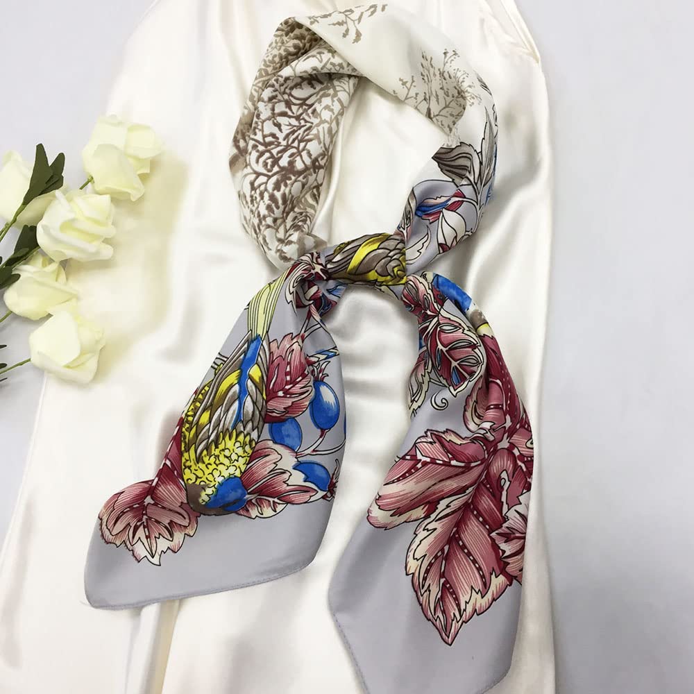 35" Square Mulberry Silk Imitation Head Scarf for Women Satin Large Hair Scarves Neck Scarf