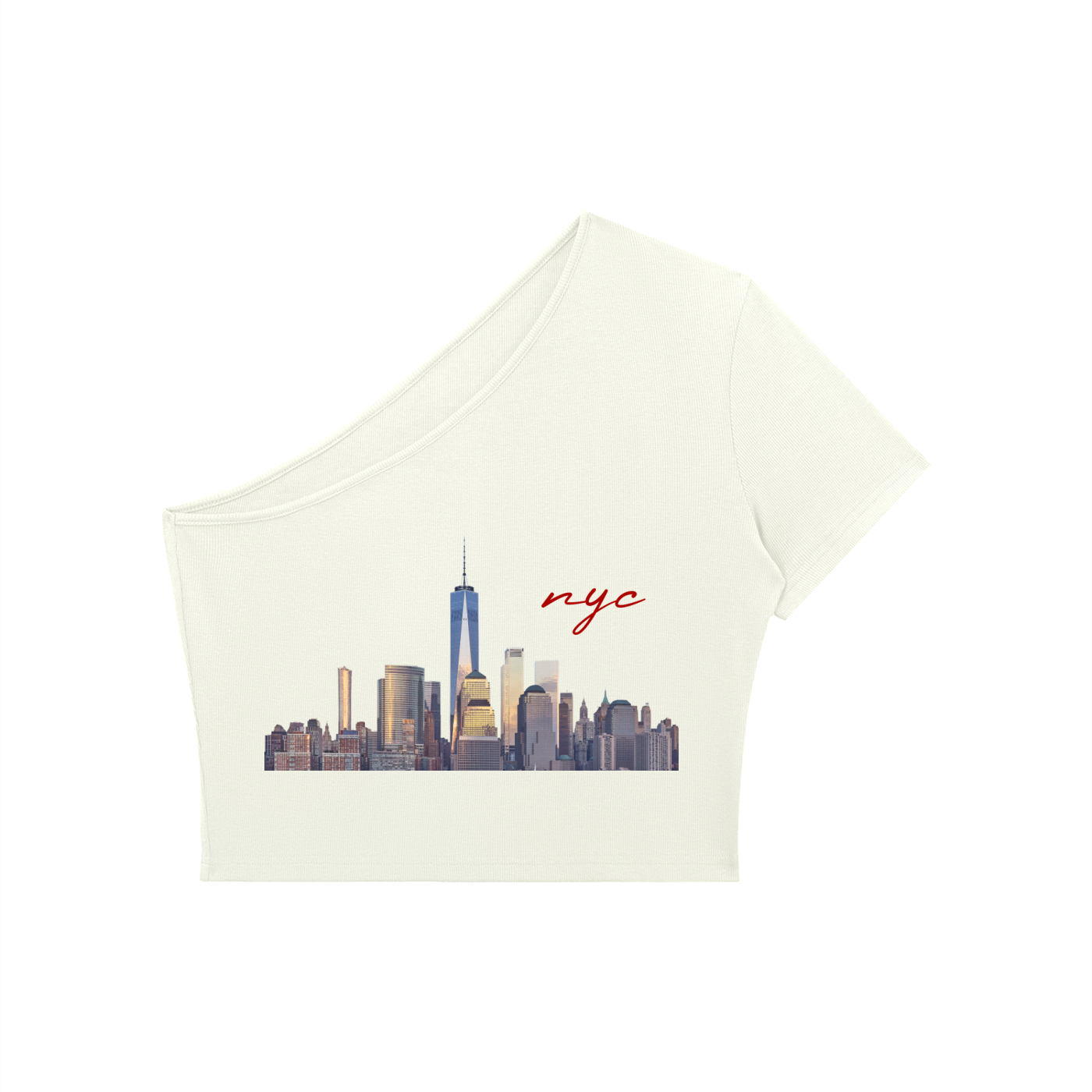 Women's One-Shoulder Crop T-Shirt with NYC Skyline Print