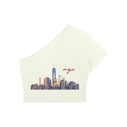 Women's One-Shoulder Crop T-Shirt with NYC Skyline Print