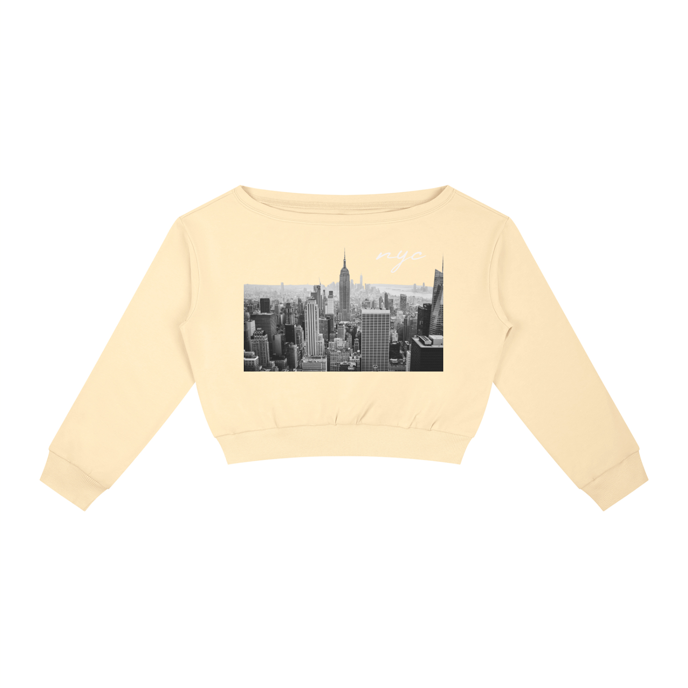 Women's Off-Shoulder Sweatshirt with NYC Skyline Print