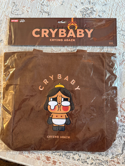 CRYBABY Crying Again Corduroy Brown Tote Bag Authentic Pop Mart