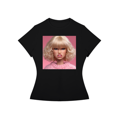 Funny Angry Barbie Doll Face Women’s Slim Fit Performance T-Shirt