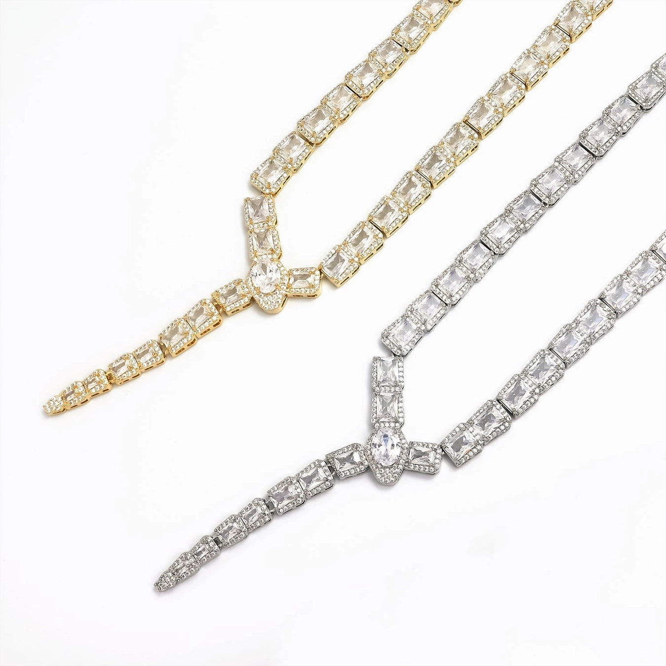 Serpent Tennis Necklace White Diamonds Lariat