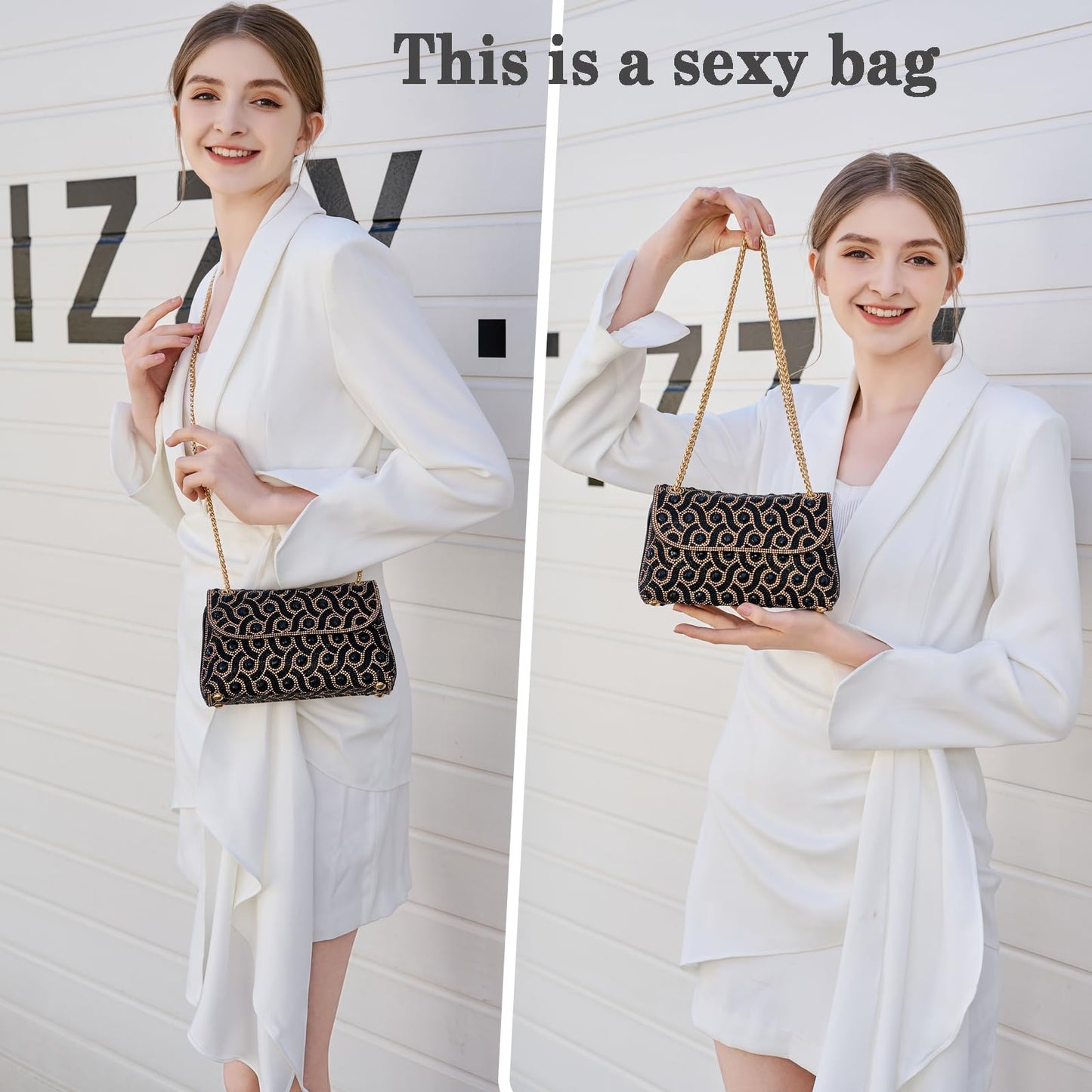 Flower Evening Handbags Chain Strap Square Shoulder Bag Crossbody Bag Crystals Rhinestone Clutch Purse