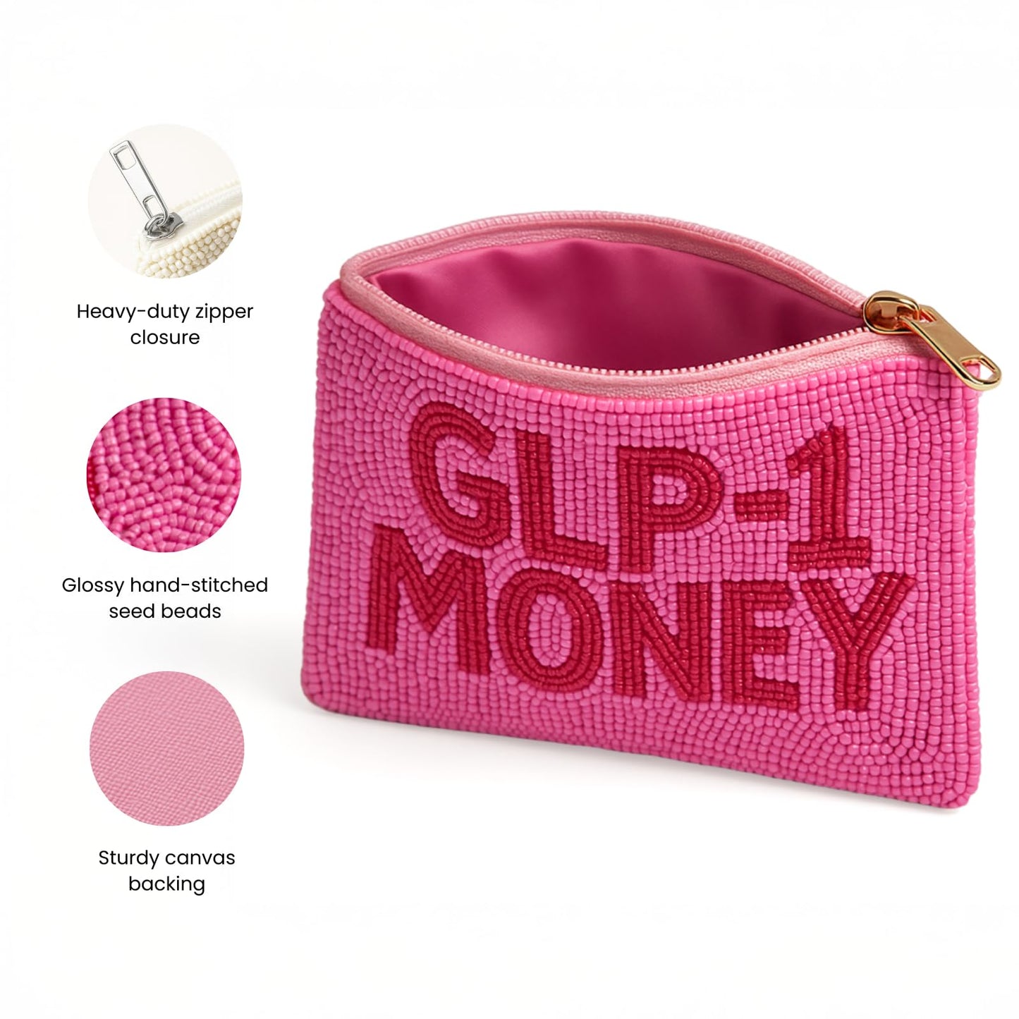 Pearl Beaded Coin Purse Handmade with Colorful Designs Savings Bag Small Zipper Pouch for Cash Card & Makeup (Botox Money)