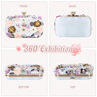 Women Clutches Flower Evening Handbag Chain Strap Shoulder Bag