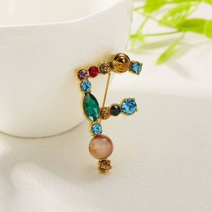 Initial Brooch Crystal Pearl Initial Brooch Gold Plated Enamel Colorful Letter Alphabet Breastpin Pin Jewelry for GIFTS