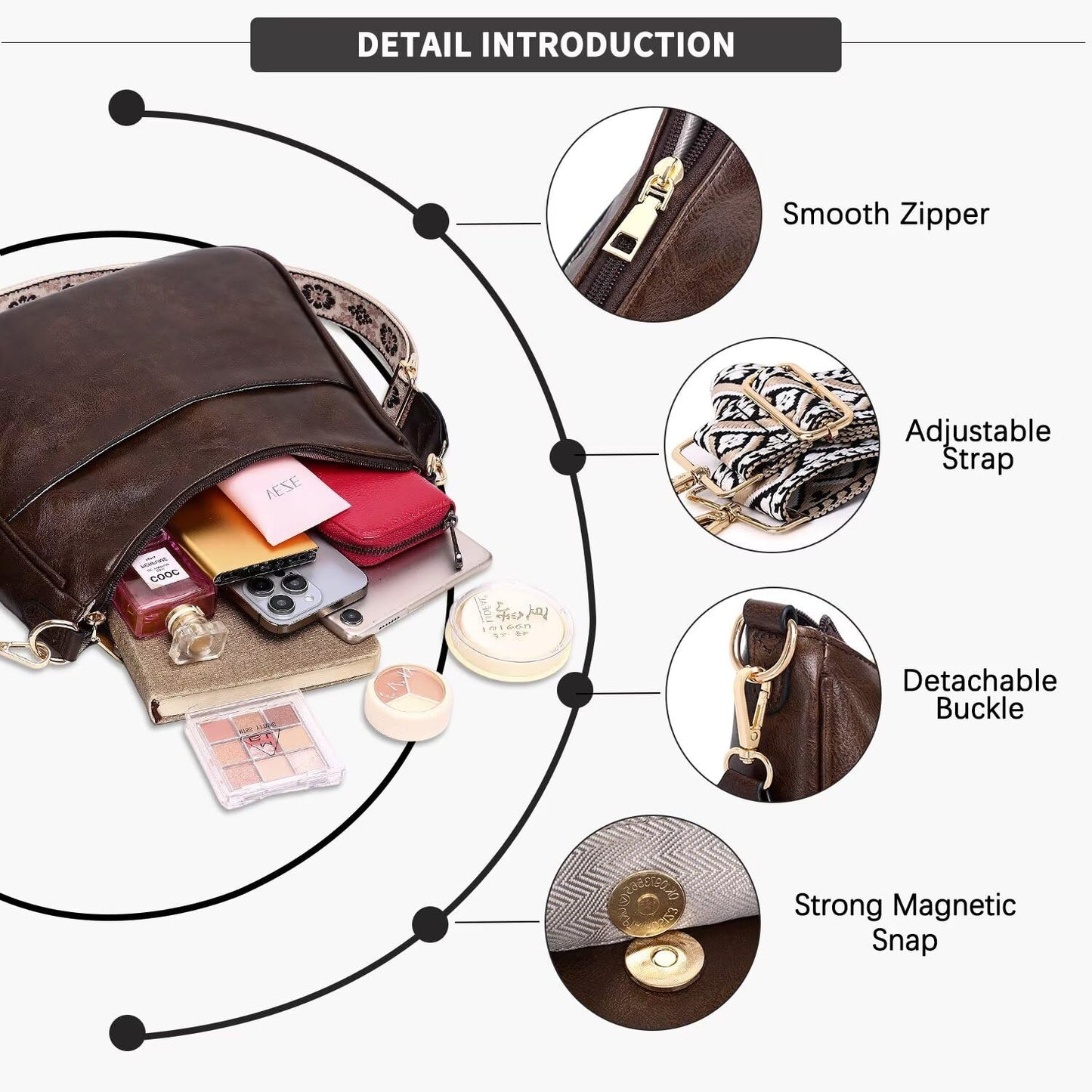 Crossbody Purse with Guitar Strap Zipped Pockets Handbag Shoulder Bag Vegan Leather Crossbody Bags for Women