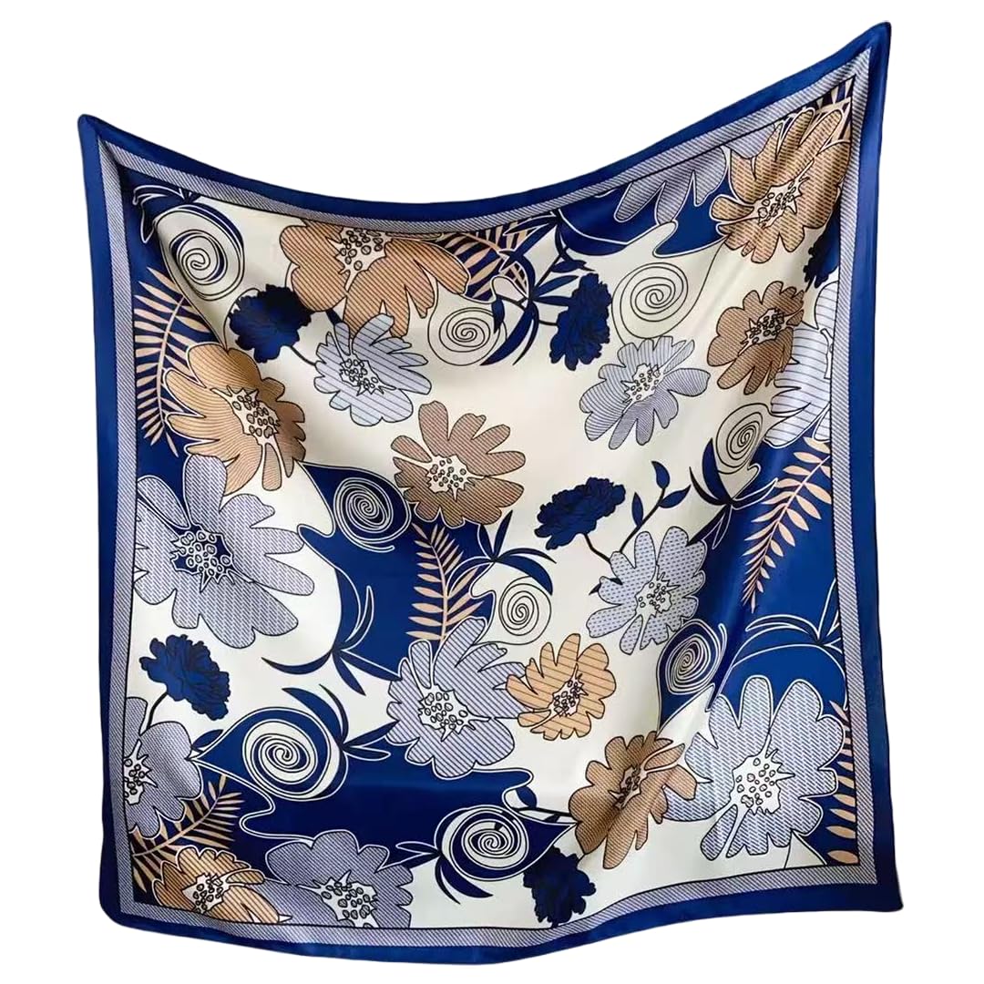 35" Square Mulberry Silk Imitation Head Scarf for Women Satin Large Hair Scarves Neck Scarf