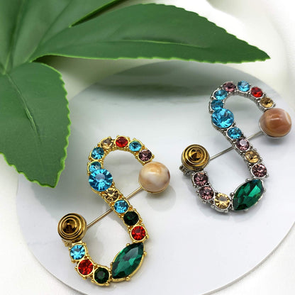 Initial Brooch A to Z 26 English Letters Plated Metal Stone Clear Colorful Crystal Lapel Pin Brooches Collar