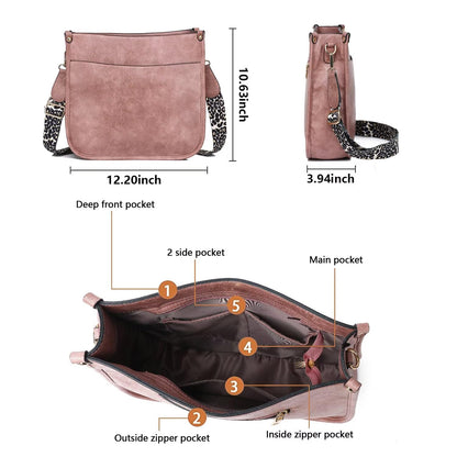 Crossbody Purse with Guitar Strap Zipped Pockets Handbag Shoulder Bag Vegan Leather Crossbody Bags for Women