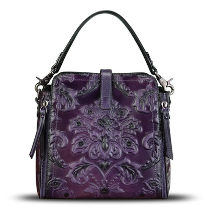 LRTO Genuine Leather Purses and Handbags for Women Retro Embossed Crossbody Shoulder Bag Satchel Pouches
