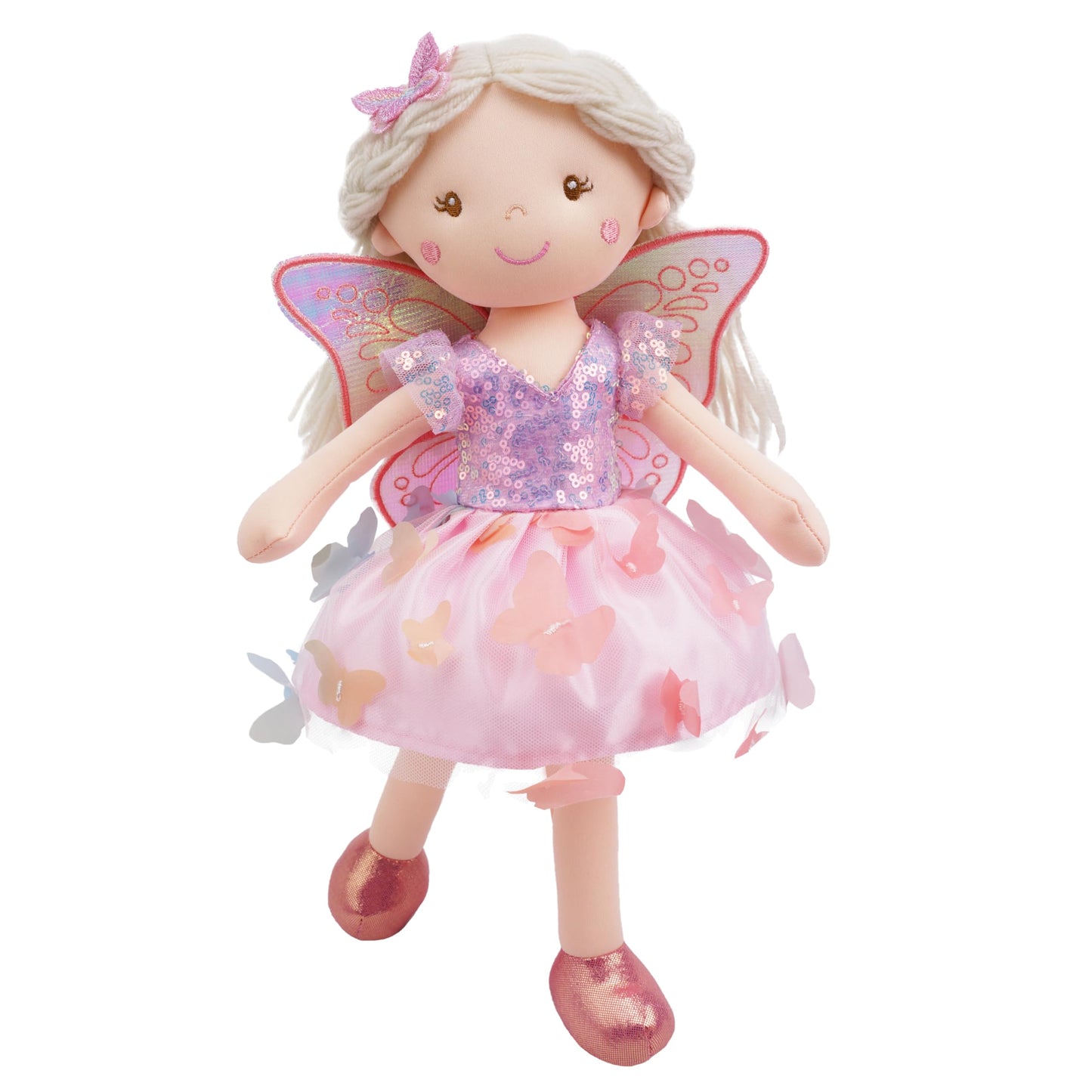 June Garden 18" Ballerina Plush Doll Rosalie - Soft Pink Hair Doll in Floral Dress & Tulle Skirt with Ballet Shoes - Gift for Girls & Toddlers