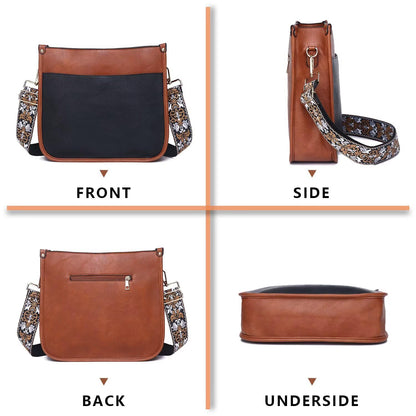 Crossbody Purse with Guitar Strap Zipped Pockets Handbag Shoulder Bag Vegan Leather Crossbody Bags for Women