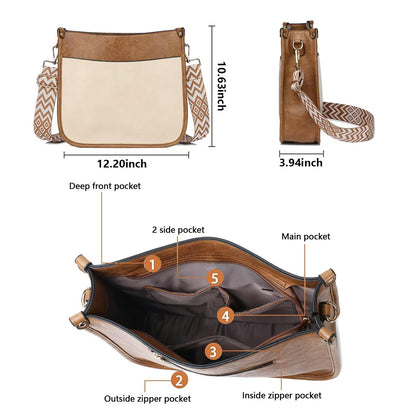 Crossbody Purse with Guitar Strap Zipped Pockets Handbag Shoulder Bag Vegan Leather Crossbody Bags for Women