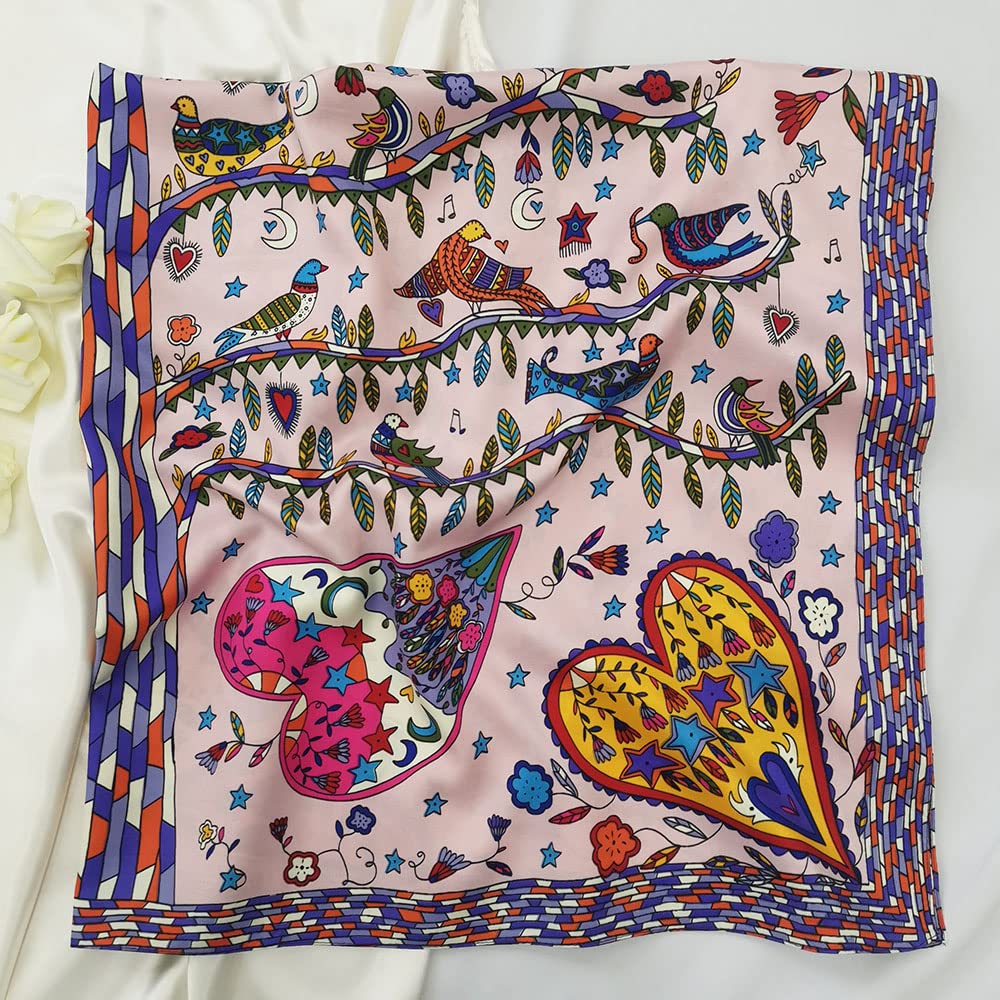 35" Square Mulberry Silk Imitation Head Scarf for Women Satin Large Hair Scarves Neck Scarf