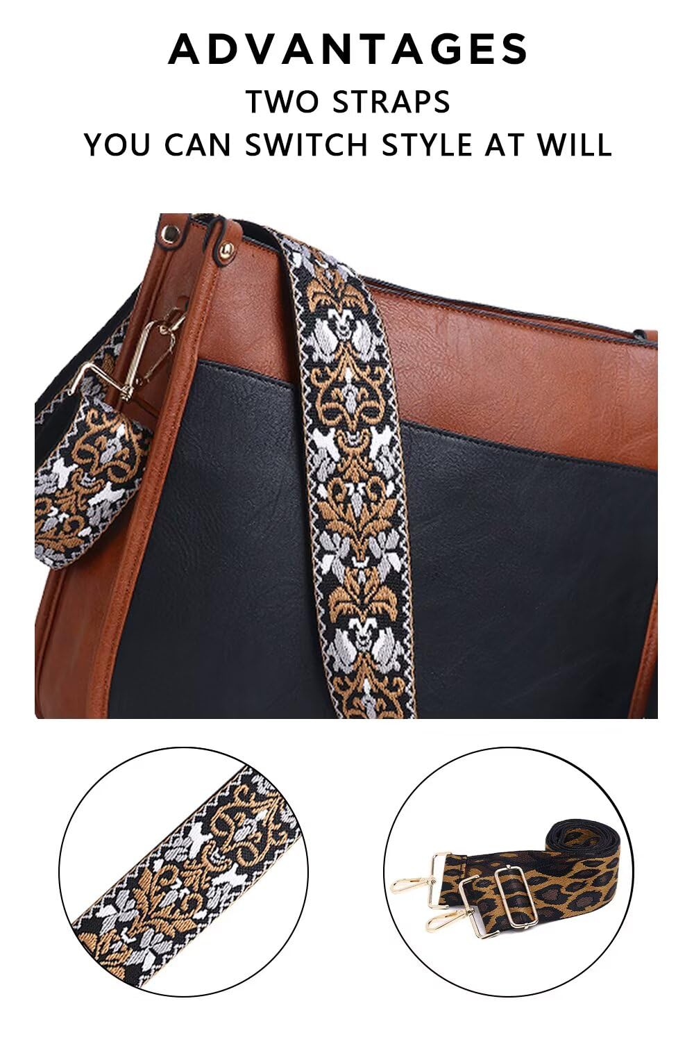 Crossbody Purse with Guitar Strap Zipped Pockets Handbag Shoulder Bag Vegan Leather Crossbody Bags for Women